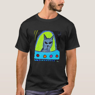 Camiseta Gato No Espaço Pintado Em Cores Pastel Originais I