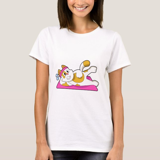Camiseta Gato no exercício de alongamento de Yoga (Frente)