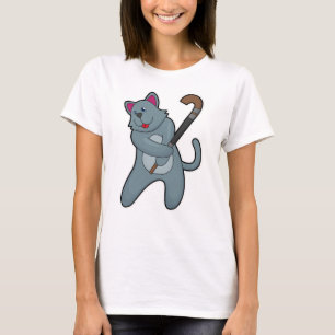 Camiseta Gato no Hockey com Taco de Hóquei