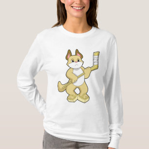 Camiseta Gato no hóquei no gelo com bastão de hóquei no
