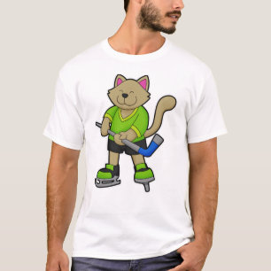 Camiseta Gato no hóquei no gelo com bastão de hóquei no gel