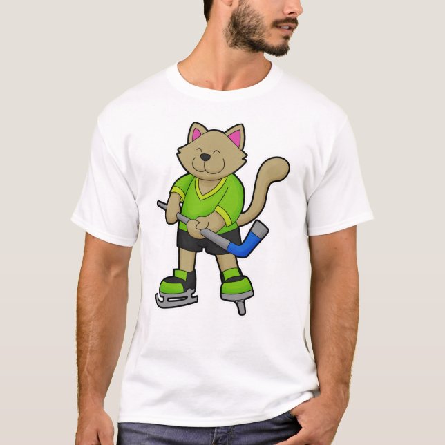 Camiseta Gato no hóquei no gelo com bastão de hóquei no gel (Frente)