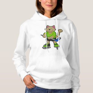 Camiseta Gato no hóquei no gelo com bastão de hóquei no gel