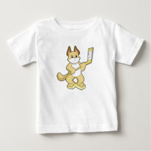 Camiseta Gato no hóquei no gelo com bastão de hóquei no gel