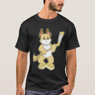 Camiseta Gato no hóquei no gelo com bastão de hóquei no gel