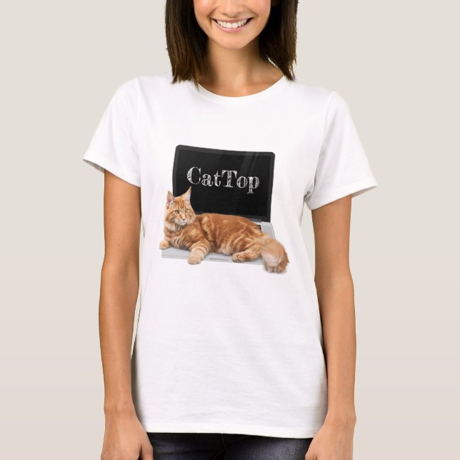 Camiseta Gato no Laptop - CatTop (Frente)