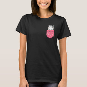Camiseta Gato No Meu Bolso Rosa Bolso de Bolinhas Gato