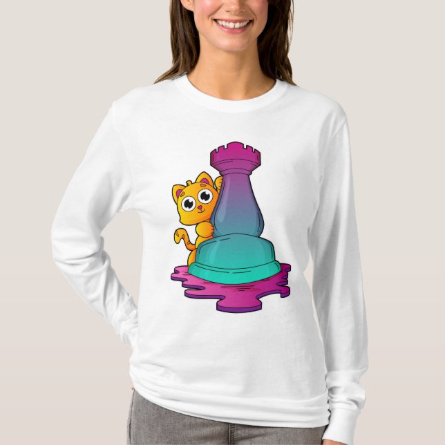 Camiseta Gato no xadrez com torta de xadrez (Frente)