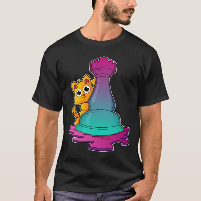 Camiseta Gato no xadrez com torta de xadrez (Frente)