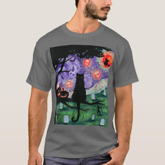 Camiseta Gato, Noite Assustadora, Van Gogh, Halloween