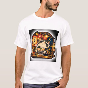 Camiseta Gato Noite de Ramen Arte Retro Japonesa