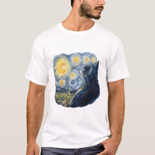 Camiseta Gato Noite Estrelada Artístico Estilo Van Gogh Art