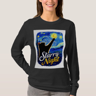Camiseta Gato Noite Estrelada – Gato Preto Artístico Alcanç