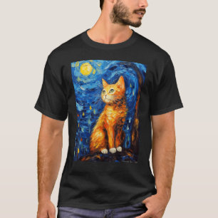 Camiseta Gato Noite Estrelada, Gato Van Gogh, Amante de Gat