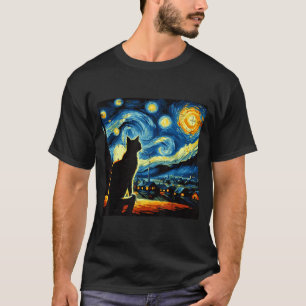 Camiseta Gato Noite Estrelada Van Gogh Gatinho Pintura Arte