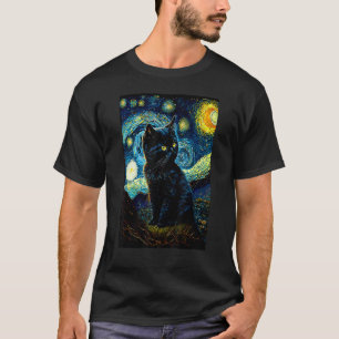 Camiseta Gato Noite Estrelada Van Gogh Gato Amante de Gatos
