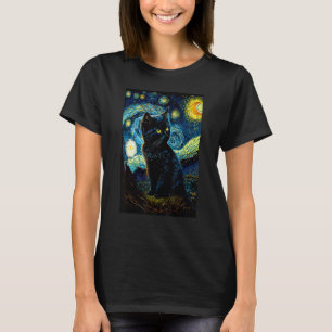 Camiseta Gato Noite Estrelada Van Gogh Gato Amante de Gatos