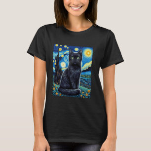 Camiseta Gato noite estrelada van gogh gato para amante de 