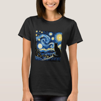 Camiseta Gato Noite Estrelada Van Gogh Gato Para Amante de 