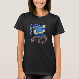 Camiseta Gato Noite Estrelada Van Gogh Gato Para Amante de