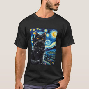 Camiseta Gato noite estrelada van gogh gato para presente a