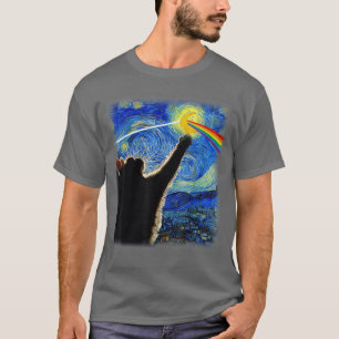 Camiseta Gato Noite Estrelada Van Gogh Presentes para Gatos