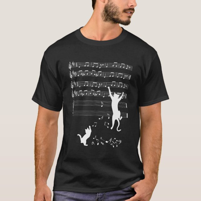 Camiseta Gato Notas Musicais Clave (Frente)
