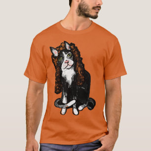 Camiseta Gato numa peruca acastanhada