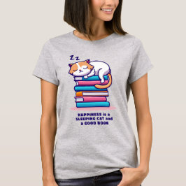 Camiseta Gato numa Pilha de Livros Literário Personalizado 