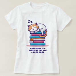 Camiseta Gato numa Pilha de Livros Literário Personalizado 