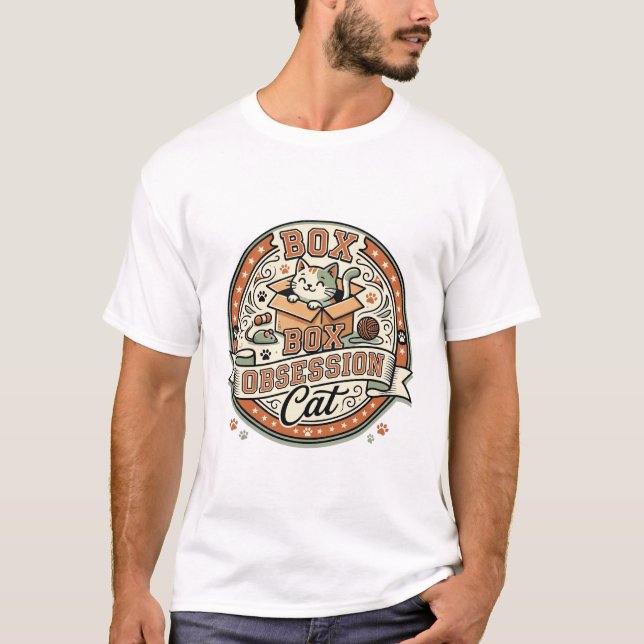 Camiseta Gato Obsessão Caixa Gato Obsessão Caixa Vetor Vint (Frente)