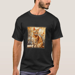Camiseta Gato Ocicat Jardim Flores Pintura Animal de Estima