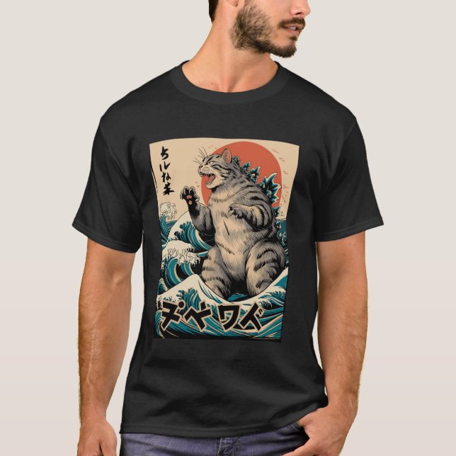 Camiseta Gato Onda Japonesa Ukiyo-e ???? ??? (Frente)