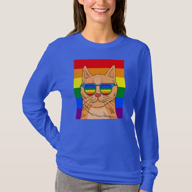 Camiseta Gato Orgulho gay de Gato Engraçado, Gato LGBT Anim (Frente)
