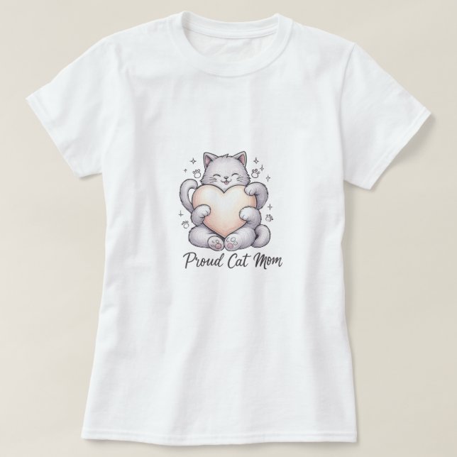 Camiseta Gato Orgulhoso Mãe Cabeça Abraçada Camisa-T (Frente do Design)