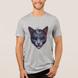 Camiseta Gato Ornamental Místico com Lua Crescente