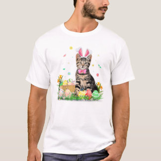 Camiseta Gato Ovos de Coelho do Dia de Páscoa