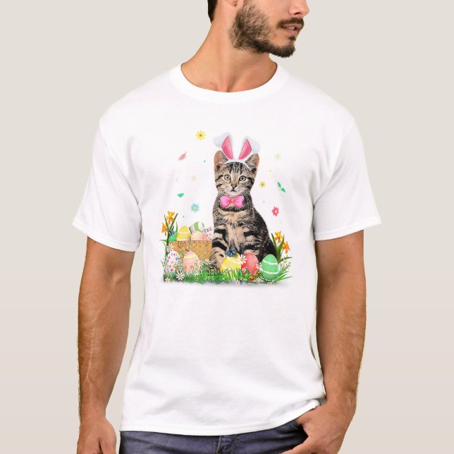 Camiseta Gato Ovos de Coelho do Dia de Páscoa (Frente)