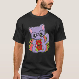 Camiseta Gato Pastel Goth Com Urso de Pelúcia Para Fãs de H