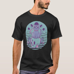 Camiseta Gato Pastel Goth Fofo Creepy Crânio de Criatura