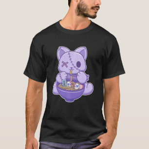 Camiseta Gato Pastel Gótico Sinistro Comendo Macarrão Ramen
