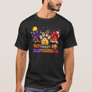 Camiseta Gato Pata Feliz Hallothanksmas Dia das Bruxas Ação