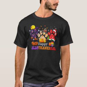 Camiseta Gato Pata Feliz Hallothanksmas Dia de Ação de Graç