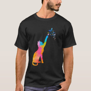 Camiseta Gato Patas e Borboleta Topo Aquarela Gato Com Mas
