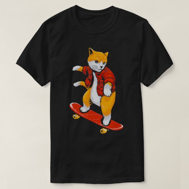 Camiseta Gato patinador de skate gato amado cachorros  (Frente do Design)