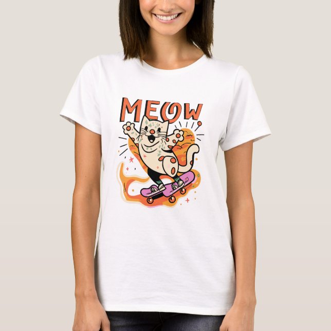 Camiseta Gato Patinando Meow (Frente)