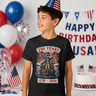 Camiseta Gato Patriota Americano 250 Anos 1776-2026 Criança