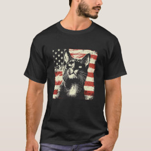 Camiseta Gato Patriota Americano 4 de Julho Homens Mulheres