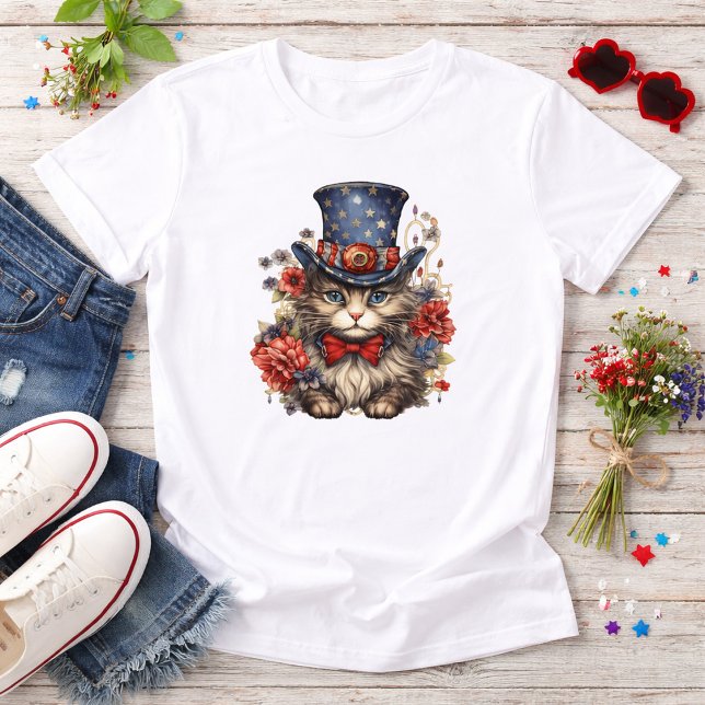 Camiseta Gato Patriótico Americano (Criador carregado)