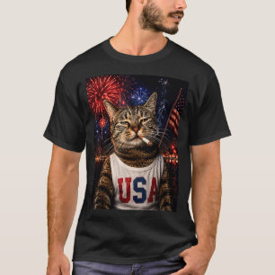 Camiseta Gato Patriótico de 4 de Julho Fumando Cigarro 250